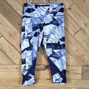 Marika Leggings Womens Medium Blue Marble Geometric Mesh Inset Activewear Blue